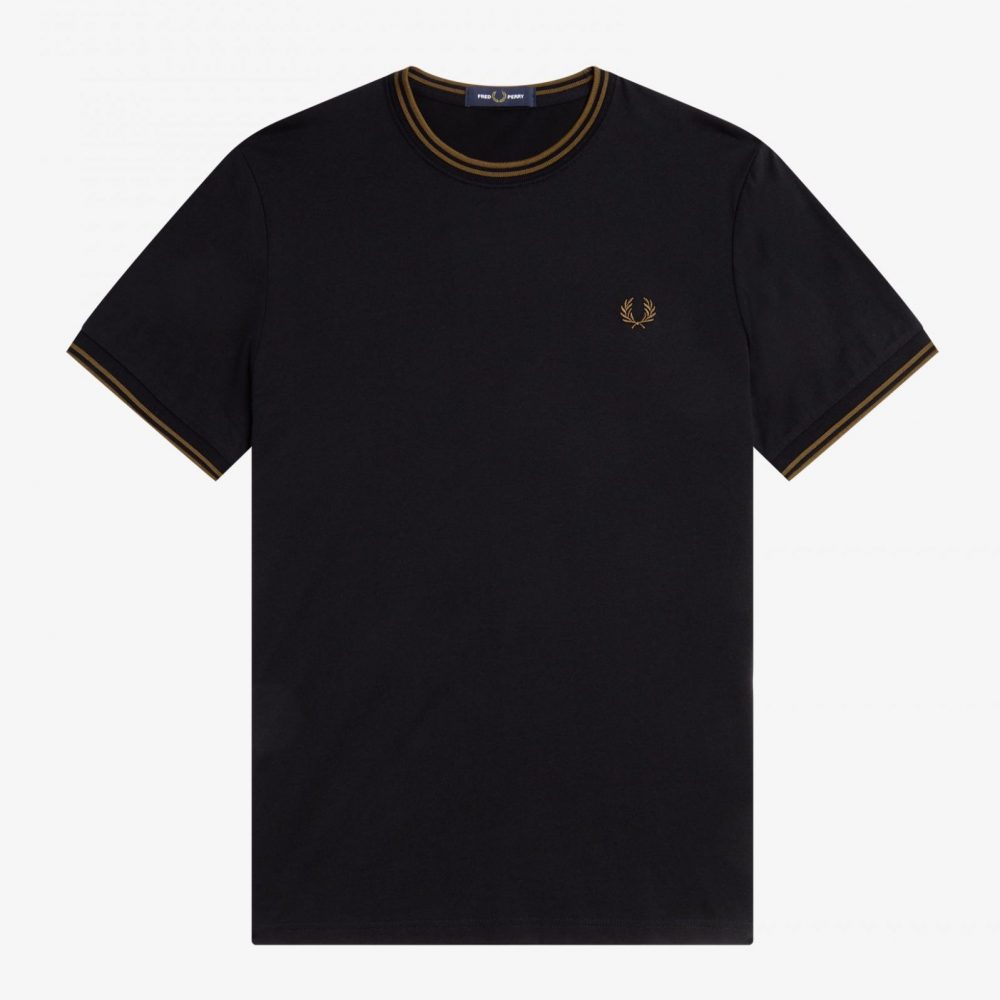 Fred Perry M1588 Twin Tipped T Shirt Black/Stone - MOJO KING